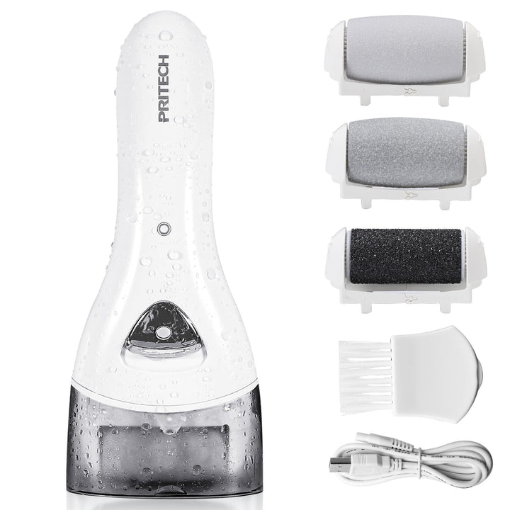 Generic Electronic Foot File, Wet and Dry Callus Remover Pedicure Tools for Dead Hard Cracked Skin Rechargeable Foot Care Tool with 3 Roller Heads, LED Light, Cleaning Brush and Traveling Bag