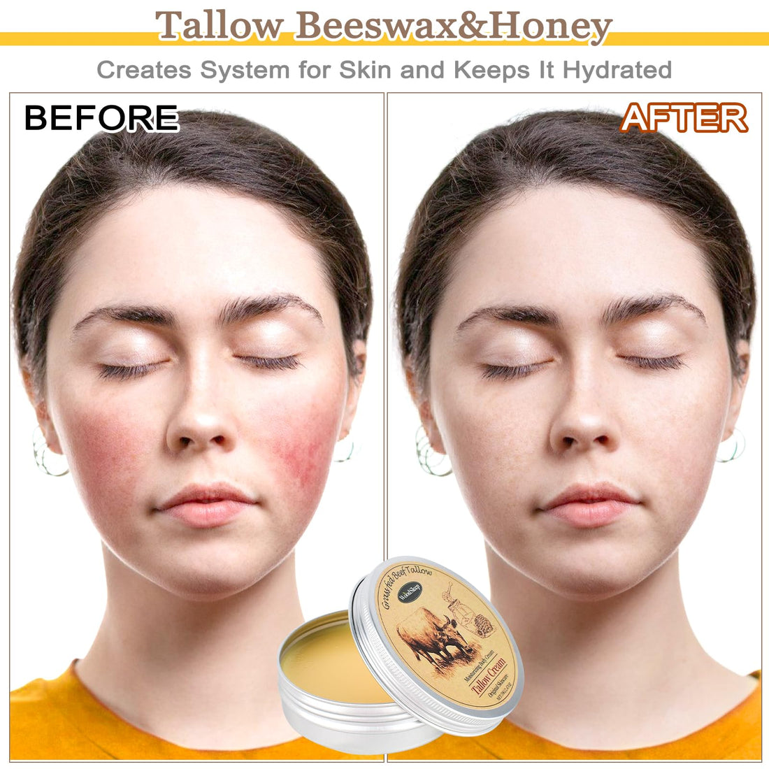 ZEVOFIUR Tallow and Honey Balm for Skin,Beef Tallow Beeswax,Organic Grass-Fed Balm with Raw Honey Moisturizing CreamWith Face Body Moisturizer 2.5oz