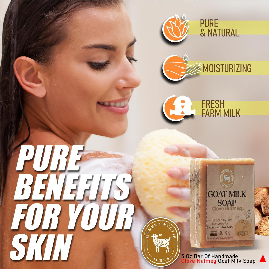 Honey Sweetie Acres Clove Nutmeg Goat Milk Soap - Handmade 5 oz Bar, Made with Natural Ingredients, Moisturizing & Gentle, Made in the USA