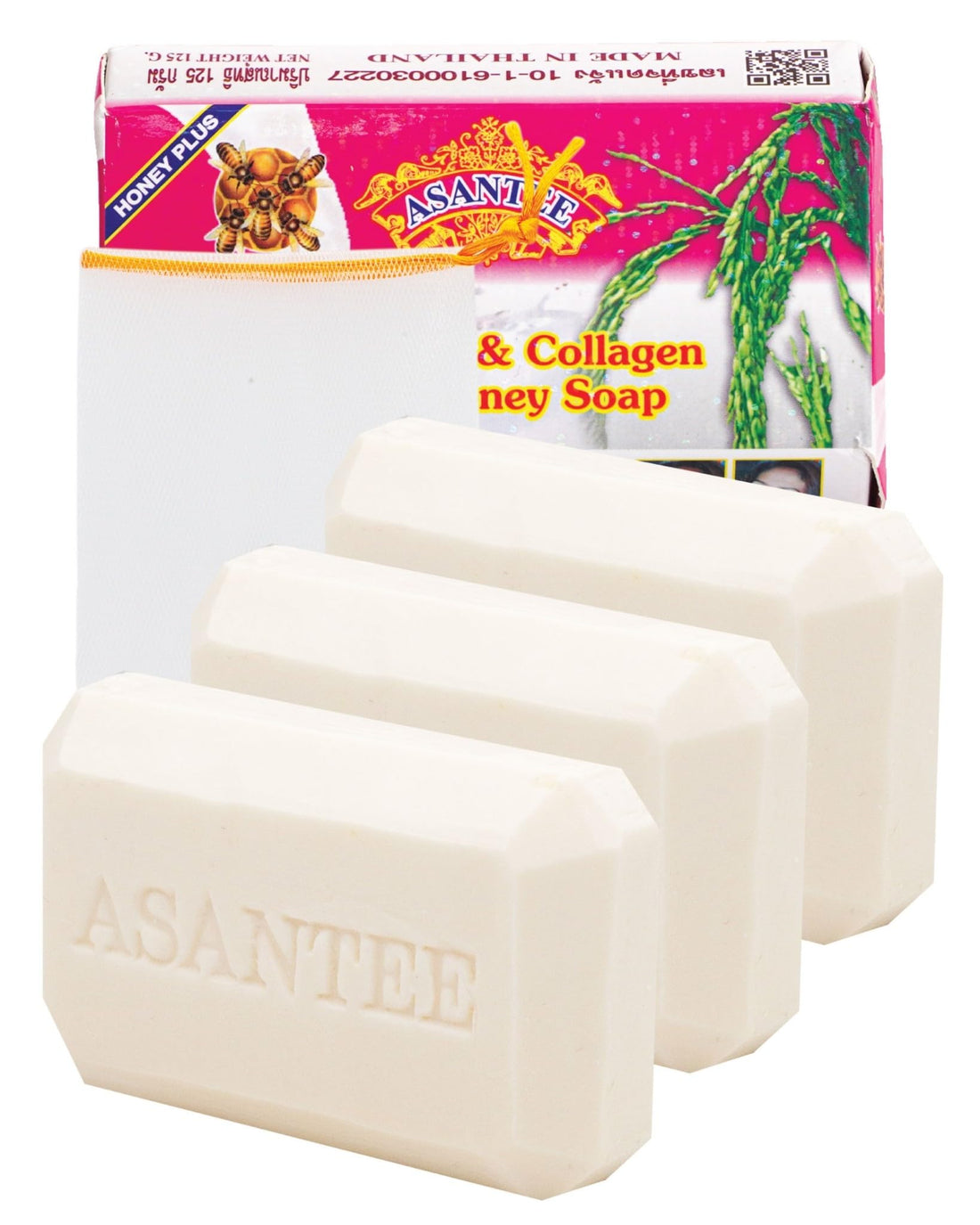 ASANTEE Rice Milk with Collagen and Honey Body Soap 125 g. (Pack of 3)