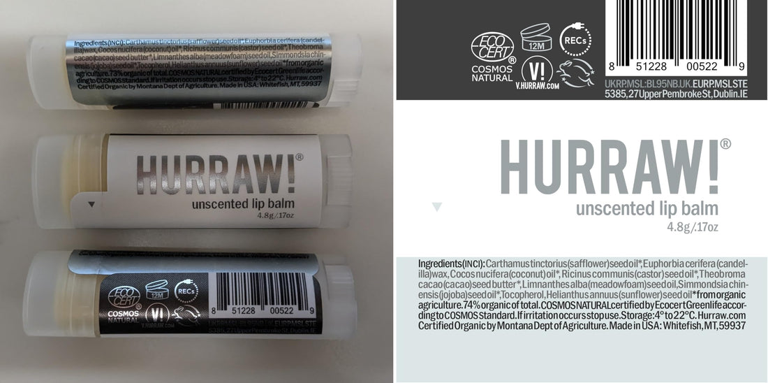Hurraw! Unscented Lip Balm, 3 Pack: Organic, Certified Vegan, Cruelty and Gluten Free. Non-GMO, 100% Natural Ingredients. Bee, Shea, Soy and Palm Free. Made in USA