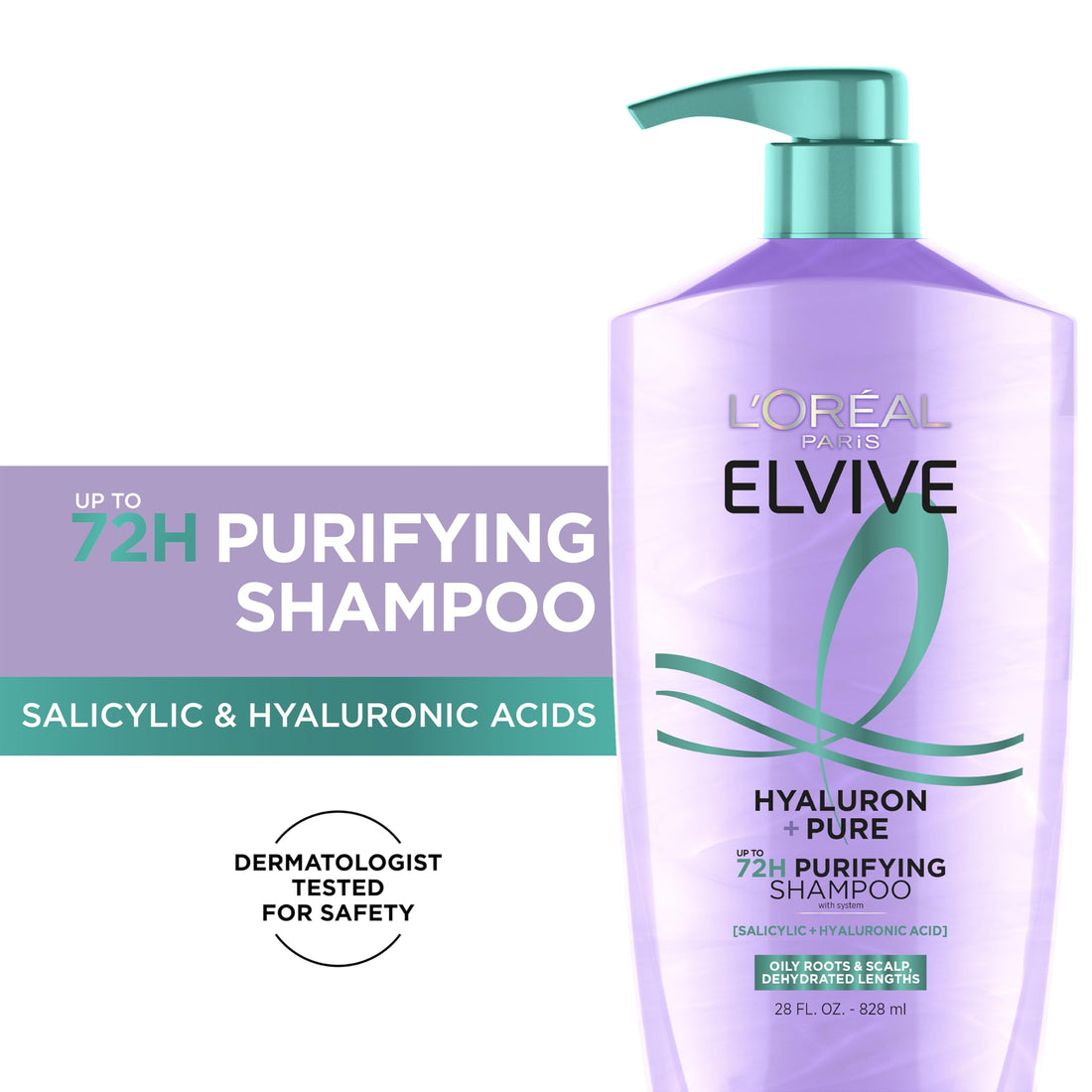 L'Oreal Paris Elvive Hyaluron + Pure Shampoo and Conditioner Set, Clarifying Shampoo and Rehydrating Conditioner with Salicylic Acid and Hyaluronic Acid, 1 Kit