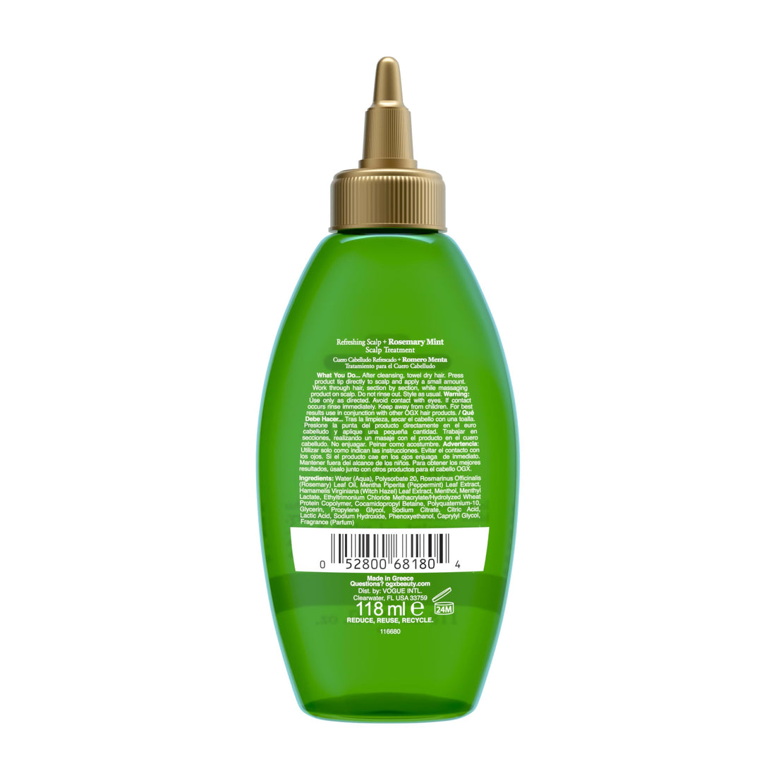 OGX Extra Strength Refreshing Scalp + Rosemary Mint, Refreshing to Help Remove Scalp Buildup, Minty Leave-In Dry for Shiny Hair, 4 fl. Oz