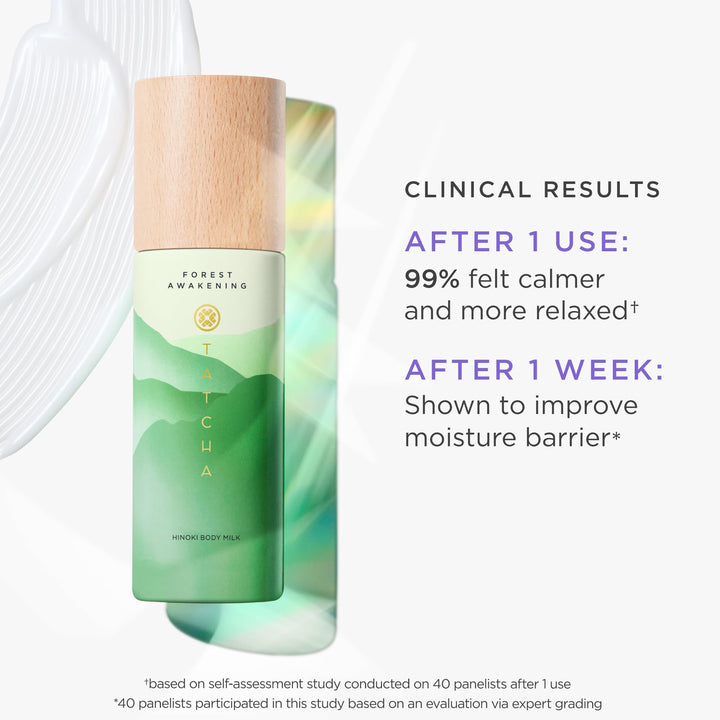 TATCHA Forest Awakening Hinoki Body Milk | Lightweight Milky Lotion to Renew Dry Skin, 132 ml | 4.5 fl oz