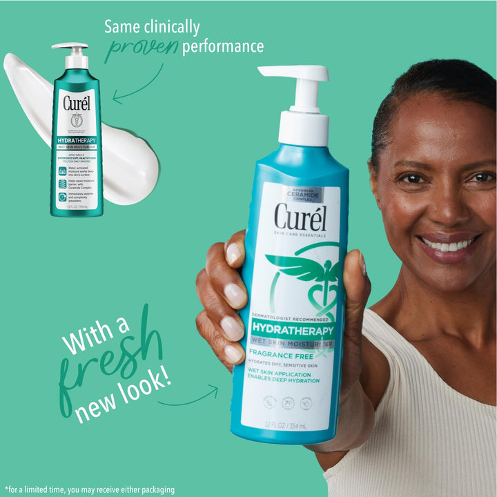 Curel Hydra Therapy In Shower Lotion, Wet Skin Moisturizer for Dry or Extra-dry Skin, with Advanced Ceramide Complex, for Optimal Moisture Retention, 12 Ounce