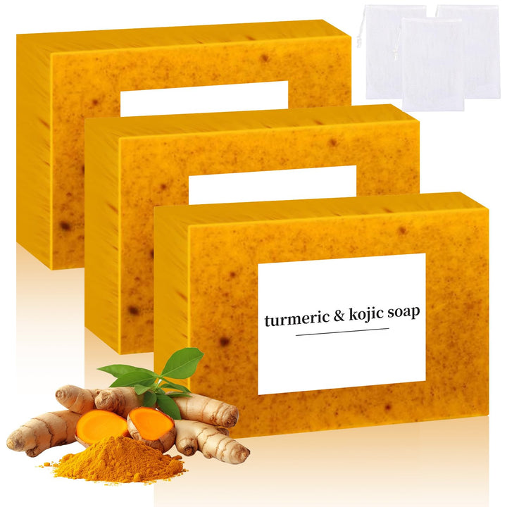 Nicgou Lemon Turmeric Kojic Soap, Turmeric Soap Bar for Face & Body,Natural Turmeric Handmade Soap for All Skin Types (3pcs)