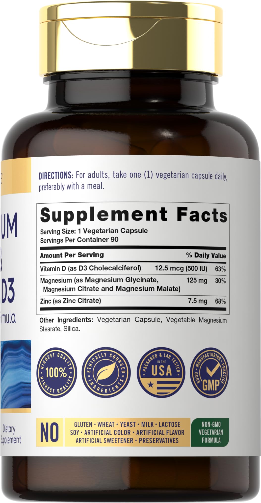 Carlyle Magnesium Zinc and Vitamin D3 | 90 Capsules | 3-in-1 Advanced Formula | Vegetarian, Non-GMO and Gluten Free