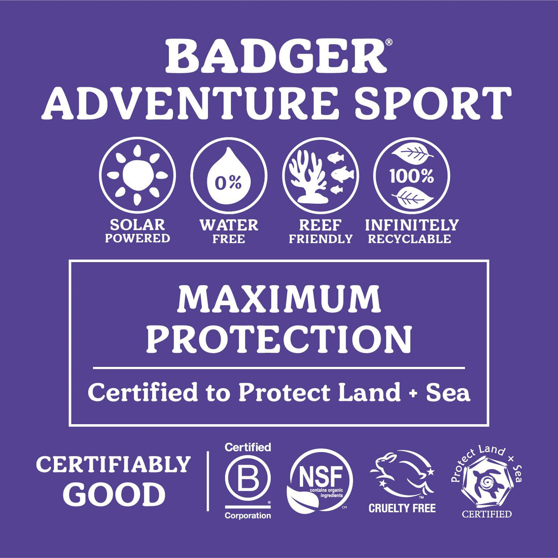 Badger Biodegradable Reef Safe Sunscreen, SPF 50 Unscented Zinc Oxide Sunscreen, 98% Organic Ingredients, Water Resistant Adventure Sport Sunblock, 2.9 fl oz, 2-Pack