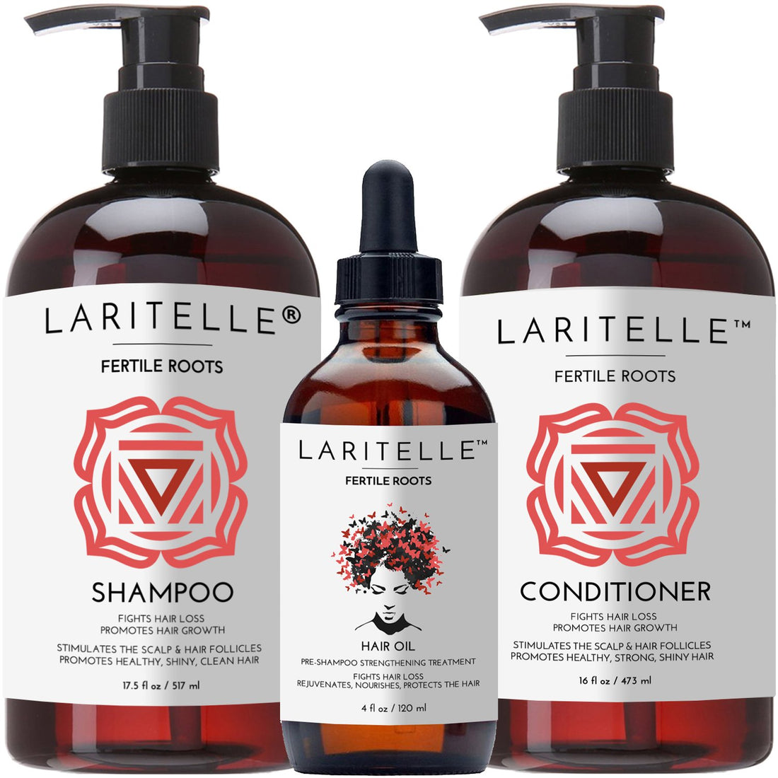 Laritelle Organic Hair Growth Set | Shampoo 17 oz + Conditioner 16 oz + Hair Loss Treatment 4 oz | Ayurvedic Herbs, Lavender, Ginger, Rosemary | NO GMO, Sulfates, Gluten, Alcohol, Parabens, Phthalates