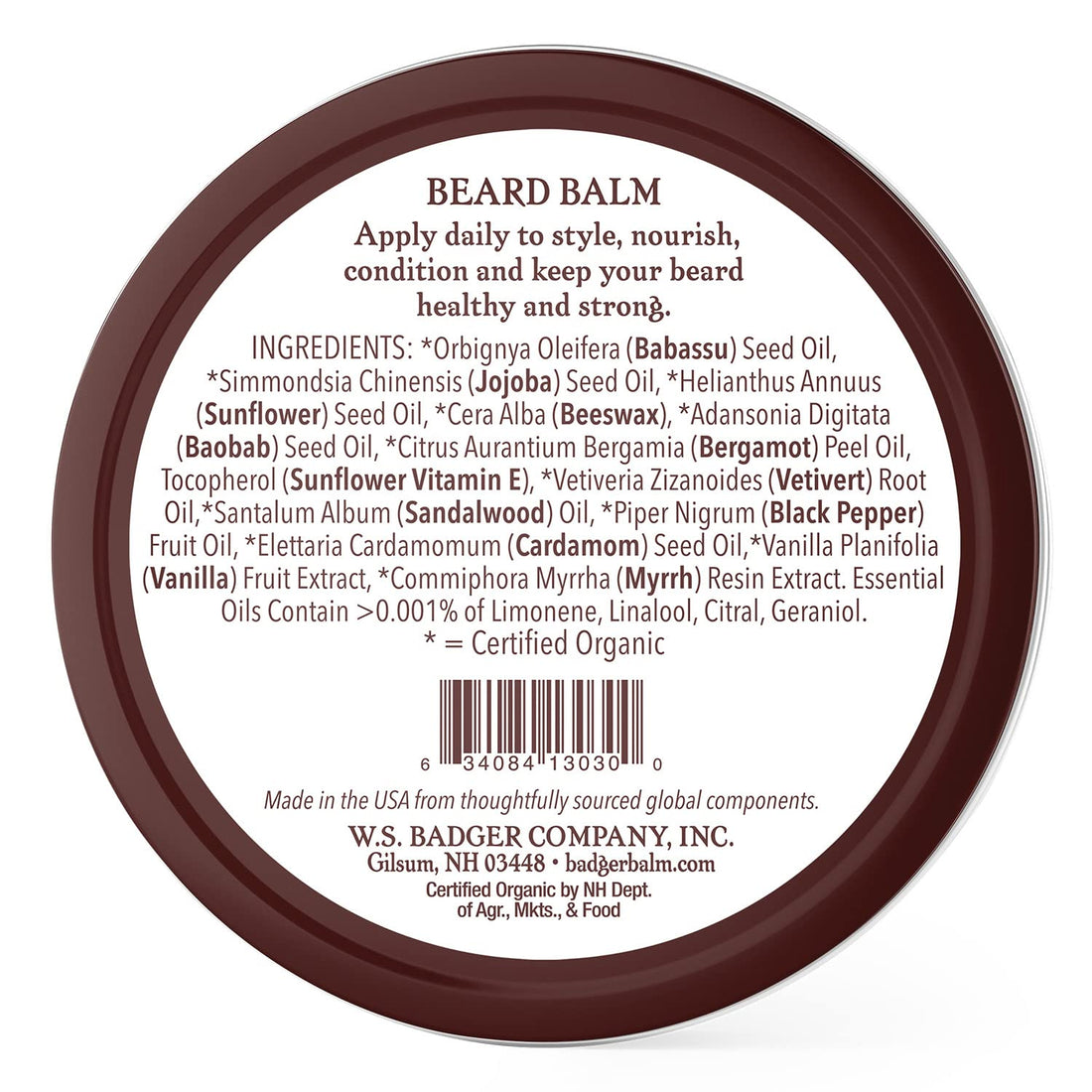 Badger Organic Beard Balm - Leave-In Conditioner, Styling & Moisturizing Treatment for Facial Hair & Mustache, 2 oz