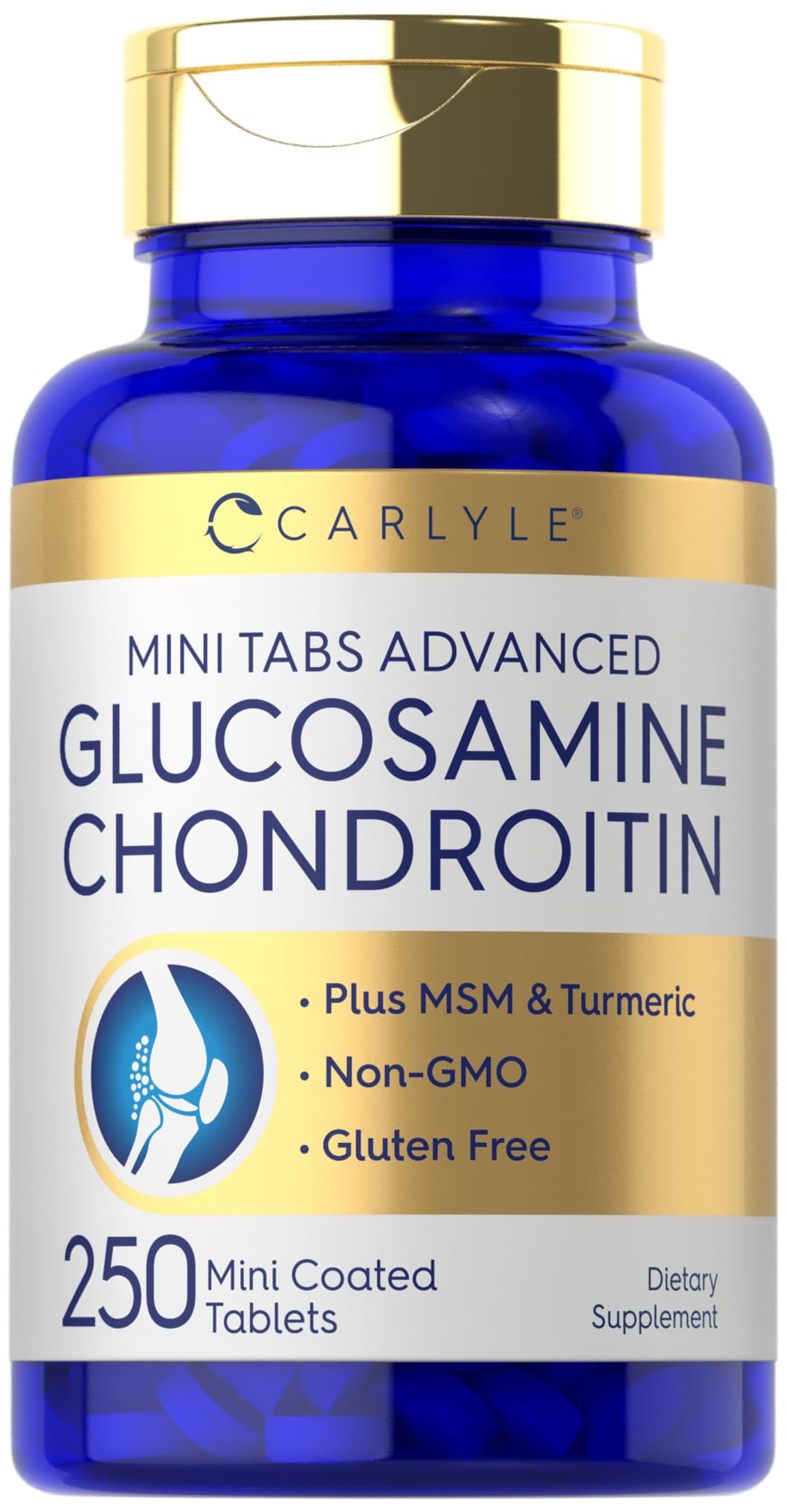 Carlyle Glucosamine Chondroitin MSM Turmeric | 250 Mini Tablets | Non-GMO and Gluten Free