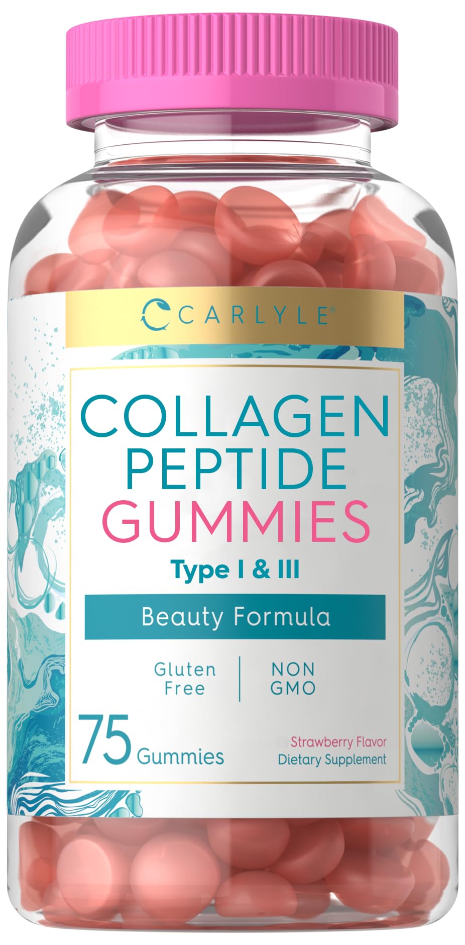 Carlyle Collagen Gummies | Strawberry Flavor Beauty Supplement | Hydrolyzed Collagen Peptides for Women & Men | Type 1 & 3 | Non-GMO, Gluten Free