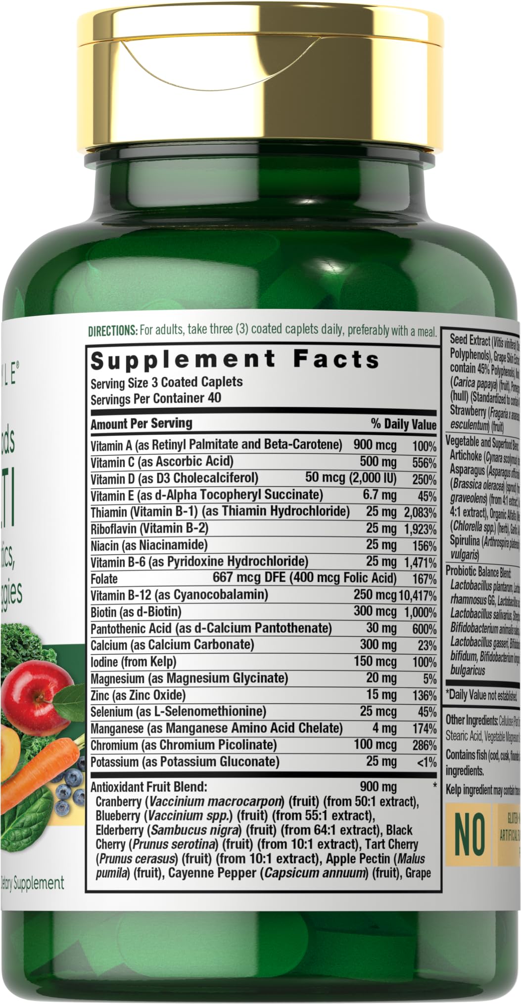 Carlyle Fruits and Veggies Supplement | 120 Count | Superfood Multivitamin with Probiotics | Made with 20 Fruits and Vegetables | Non-GMO & Gluten Free