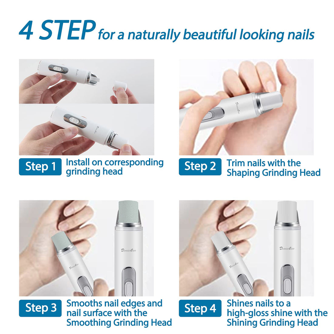DenniesCare Electric Nail Buffer Rechargeable Nail Buffer Drill and Polisher Easily File for Naturally Beautiful Looking Nails Electric Manicure Pedicure Tool Nail Buffer and Shine Kit