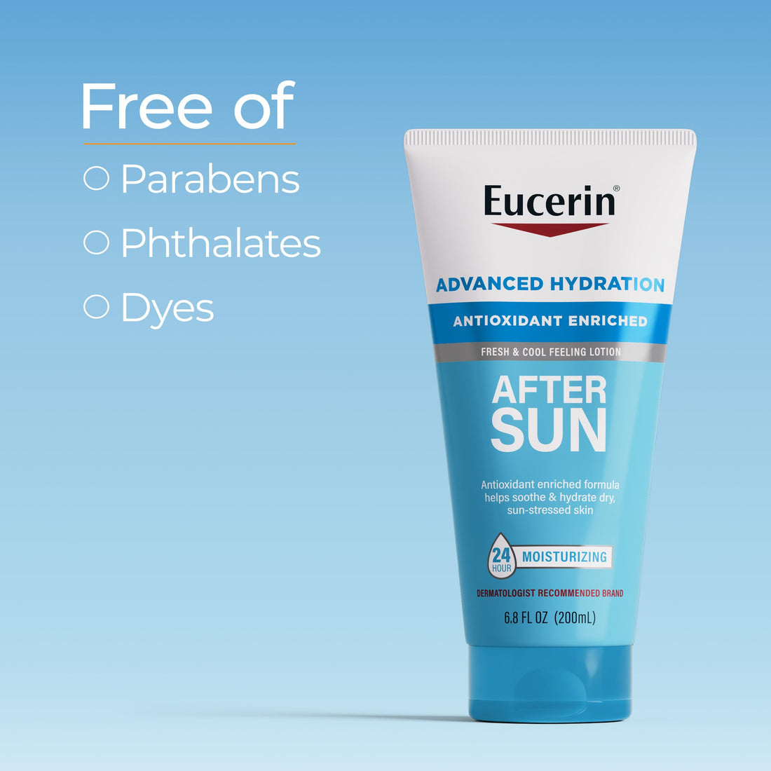 Eucerin Advanced Hydration After Sun Lotion for Face and Body, Enriched with Antioxidants, 24-Hour Hydration for Dry, Sun-Stressed Skin, 6.8 Fl Oz Tube