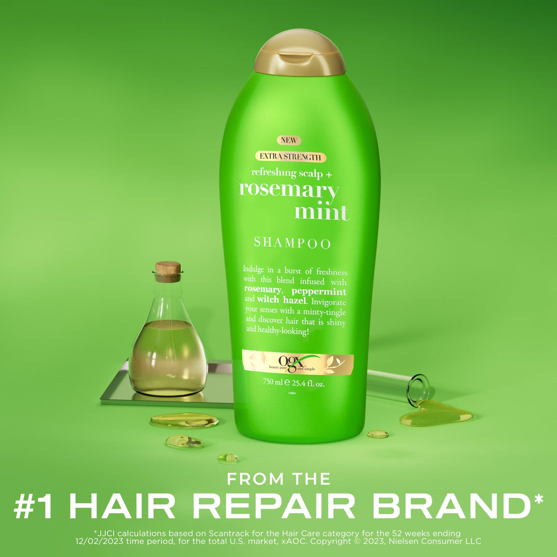 OGX Extra Strength Refreshing Scalp + Rosemary Mint Shampoo, Nourishing Shampoo Infused with Rosemary Mint for Shiny, Healthy-Looking Hair, Sulfate-Free Surfactants, 25.4 fl. Oz