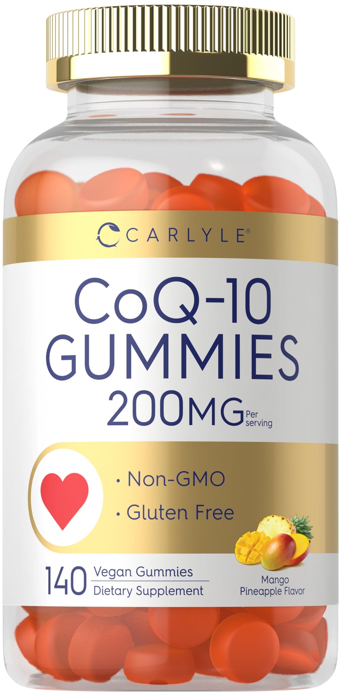 Carlyle CoQ10 Gummies 200 mg | 140 Count | Mango Pineapple Flavor | Vegan, Non-GMO, Gluten Free Supplement