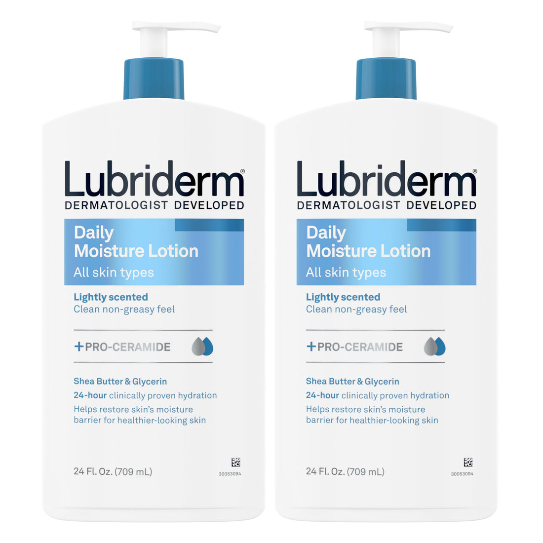 Lubriderm Daily Moisture Lotion + Pro-Ceramide with Shea Butter & Glycerin Helps Moisturize Dry Skin, Hydrating Face, Hand & Body Lotion, Light Scent, Non-Greasy, Twin Pack, 24 fl. oz, 2 Pack