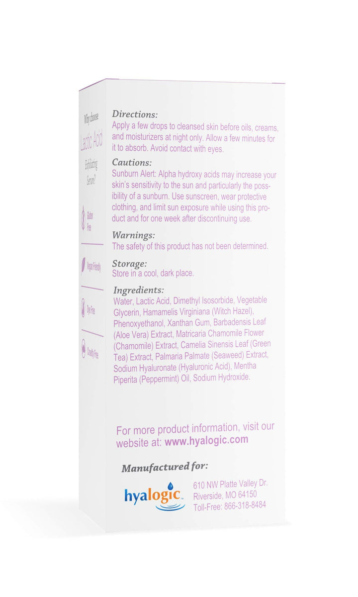 Hyalogic Lactic Acid 10% Serum for Face with Hyaluronic Acid & Essential Oils – Non-Abrasive Face Exfoliant- For Clearer & Radiant Skin (1 fl. oz.)