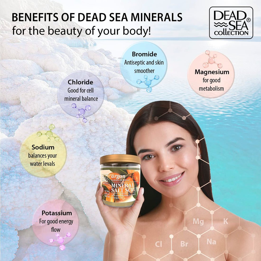 Dead Sea Collection Argan Salt Scrub – Exfoliating Body Scrub for Women – Moisturizing and Nourishing Skin – with Pure Oils and Dead Sea Minerals (23.28 Oz)