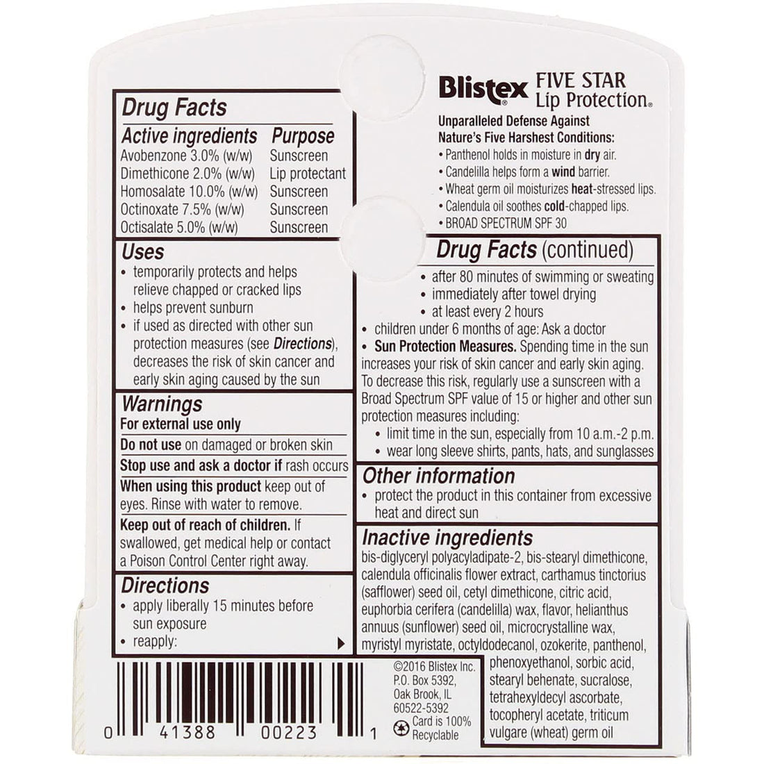 Blistex Five Star Lip Protection SPF 30 Lip Protectant 0.15 OZ (Pack of 12)