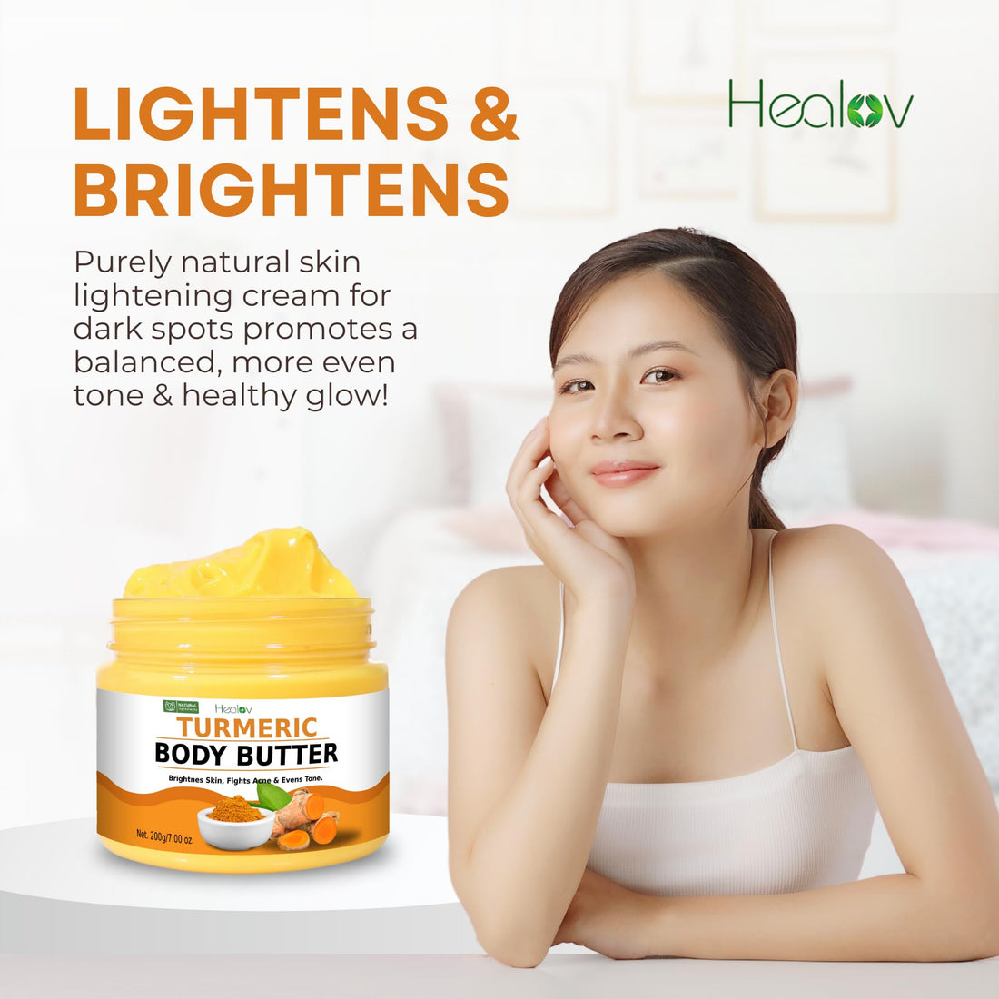 Turmeric Face Cream – All Natural Skin Brightening Lotion – Turmeric Whipped Body Butter for Dark Spots, Hyperpigmentation – Turmeric Skincare Cleanses, Fights Acne, Evens Tone, Scars, Sun Damage