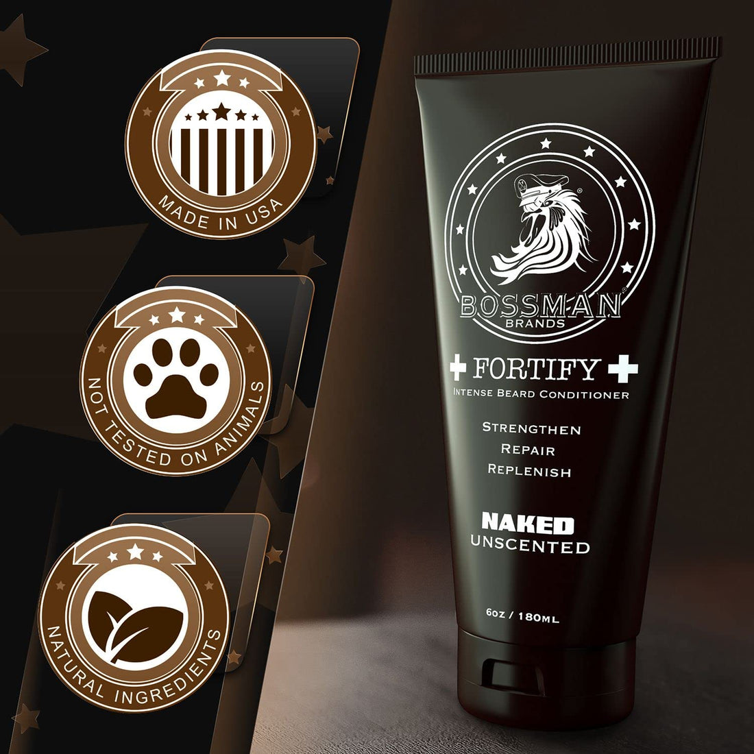 Bossman Fortify Intense Beard Conditioner to Grow, Thicken, Moisturize and Protect Your Beard (Naked)