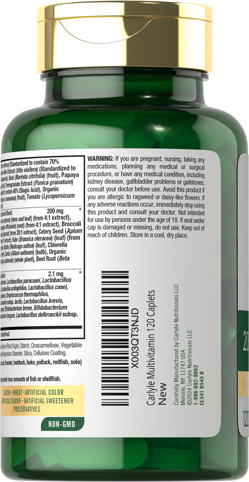 Carlyle Fruits and Veggies Supplement | 120 Count | Superfood Multivitamin with Probiotics | Made with 20 Fruits and Vegetables | Non-GMO & Gluten Free