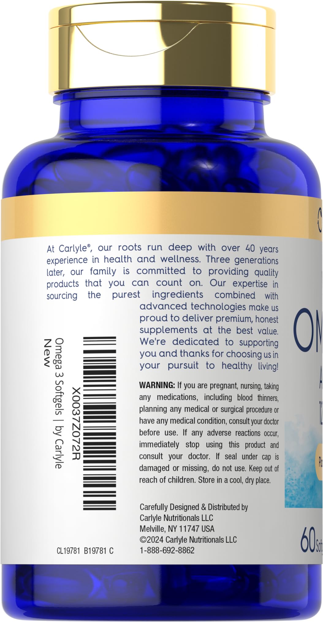 Carlyle Vegan Omega 3 Supplement | 1290 mg | 60 Softgels | Plant Based | Non-GMO & Gluten Free | from Algae Oil