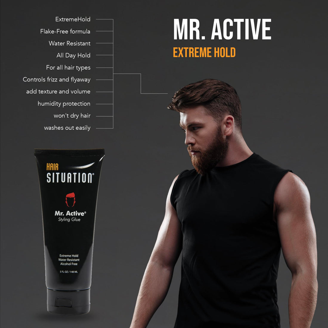 Mr Active Styling Glue Extreme Hold Water Resistant Alcohol Free