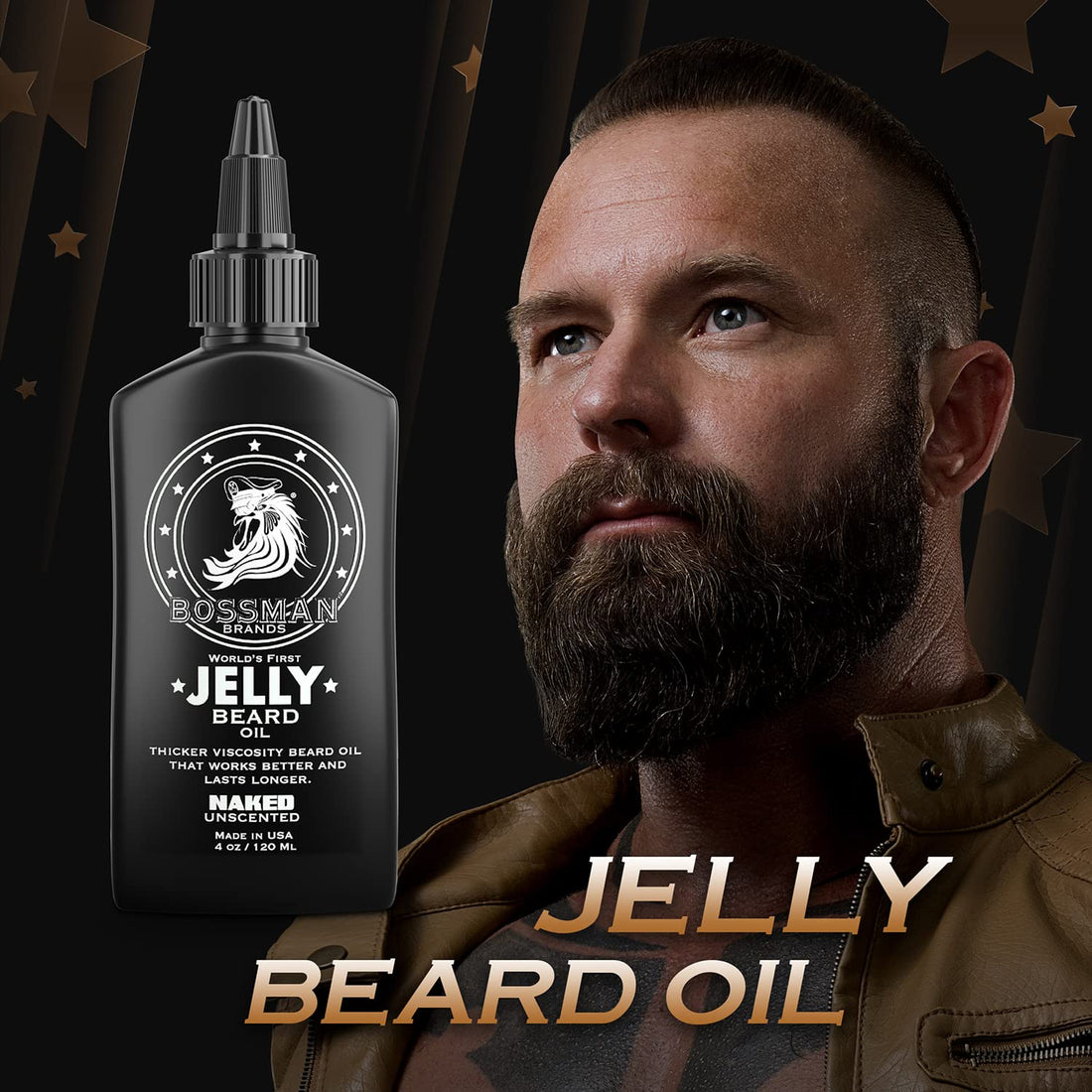 Bossman Beard Oil (4oz) - Eliminates Beard Itch, Bigger Bottle, Thicker Growth, All Natural, American Made, Non Greasy Jelly Beard Oil (Naked Scent)