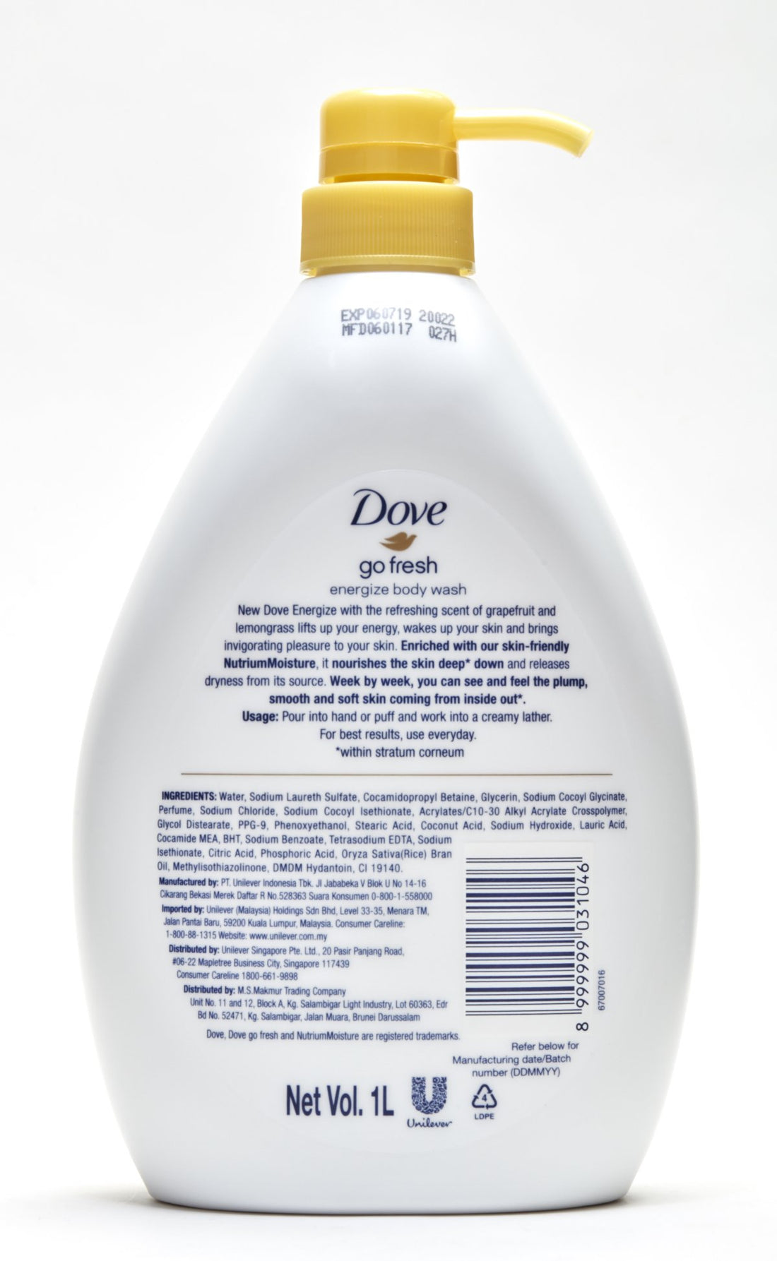 Dove Body Wash 1L ((GRAPEFRUIT & LEMONGRASS SCENT))
