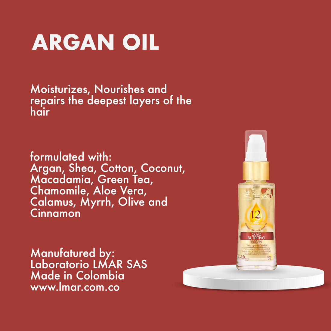 L'MAR Nutritive Argan Oil Hair Treatment with 12 Natural Oils Elixir for Softer and Healthier Hair