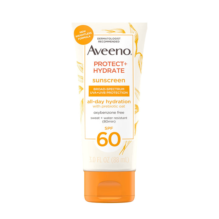 Aveeno Protect + Hydrate Moisturizing Body Sunscreen Lotion With Broad Spectrum Spf 60 & Prebiotic Oat, Weightless & Refreshing Feel, Paraben-free, Oil-free, Oxybenzone-free, 3.0 ounces