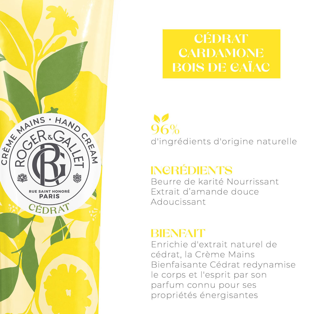ROGER & GALLET | Hand and Nail Cream | Nourishing Hand Cream & Hand Moisturizer | Hand Lotion Hand Care (Citron | 1 oz)