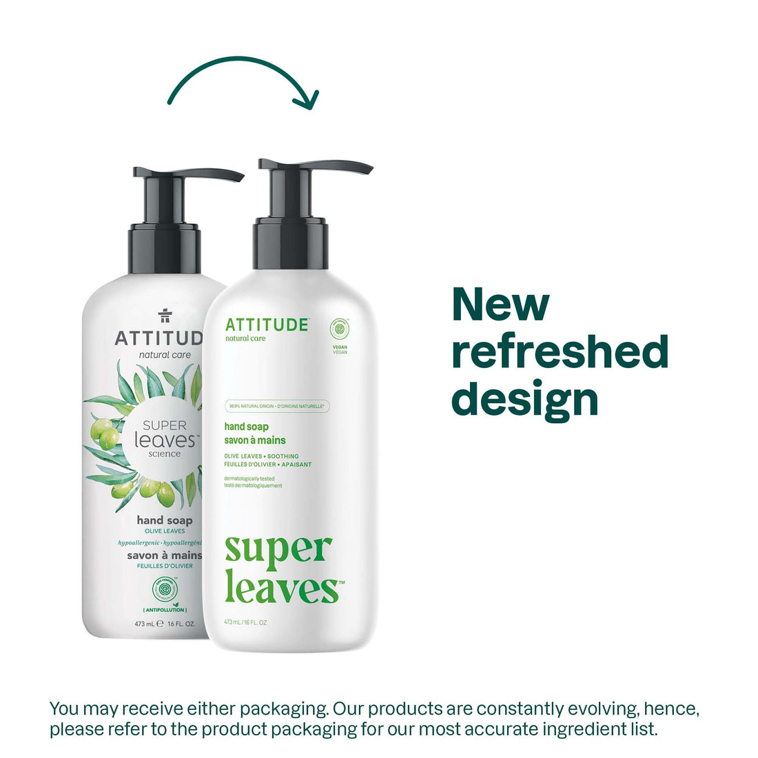 Natural Hand Soap by ATTITUDE: EWG VERIFIED Hand Soap, Hypoallergenic, Dermatologist Tested & Vegan | Super leaves Hand Soap - Olive Leaves (16 oz)