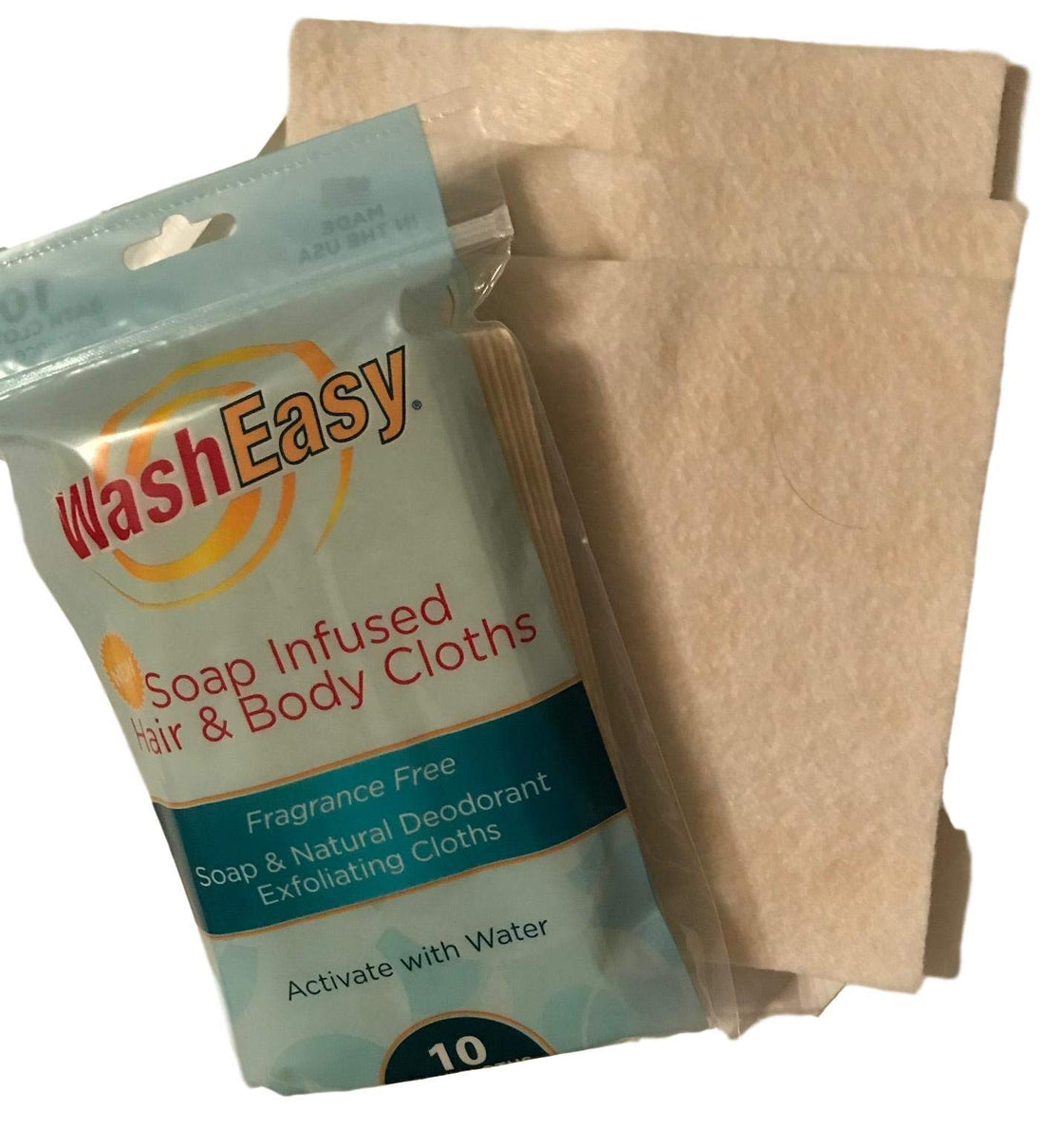 WASHEASY Soap Infused Hair and Body Cloths 10 pack Fragrance Free Natural BathWash Sheet Camping RV College Home Hunting Anywhere Use