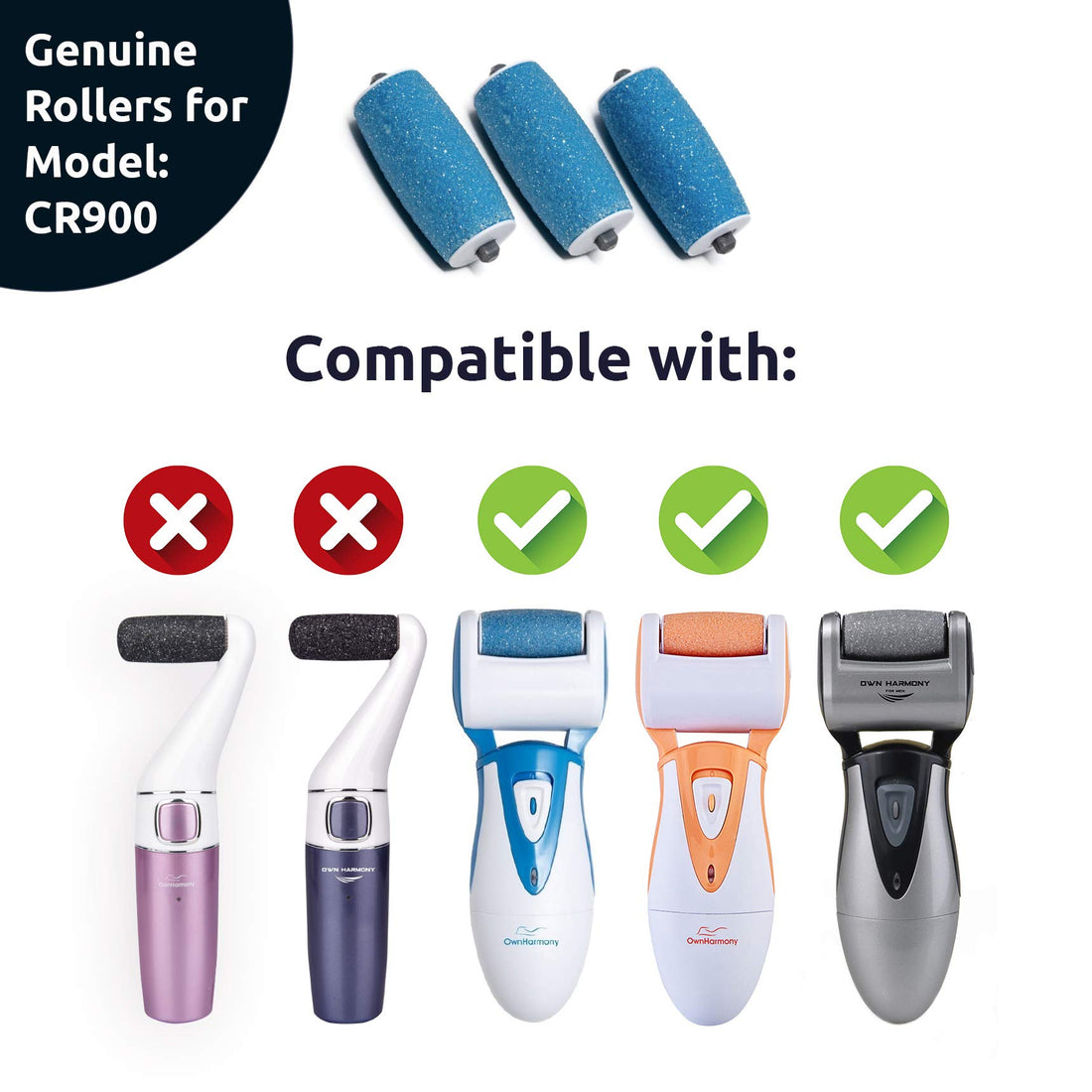 Extra Coarse 3 Refill Rollers by Own Harmony for Electric Callus Remover CR900 - Foot Care for Healthy Feet - Best Pedicure File Tools - Refills 3 Pack Extra Coarse Replacement Roller (Blue)