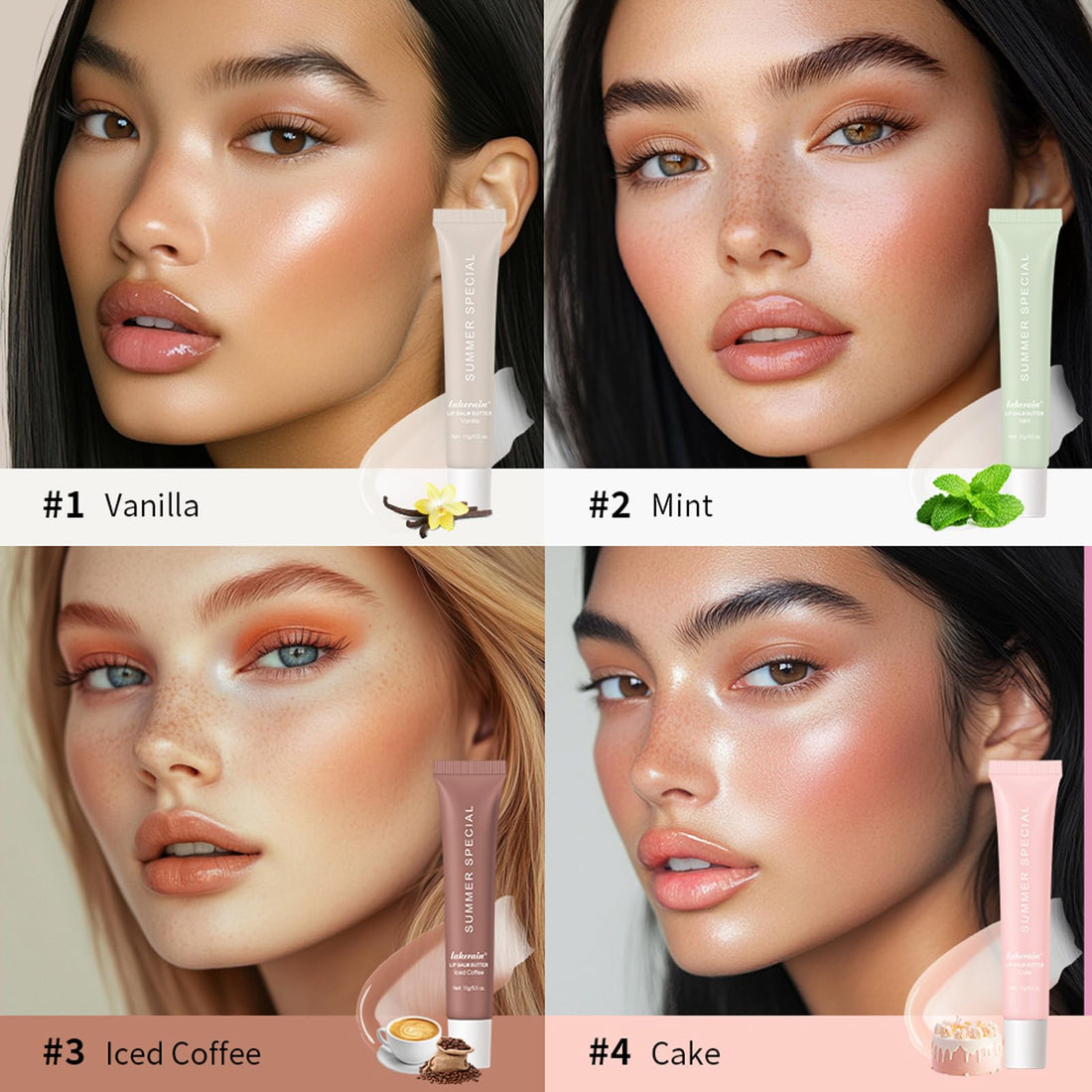 Summer Special Lip Butter Balm - Ultra-Hydrating, Nourishing Lip Care with Natural Ingredients, Shea Butter & Olive Butter, Soothes & Softens Dry Lips (4PCS, 0.5 Fl Oz (Pack of 4))