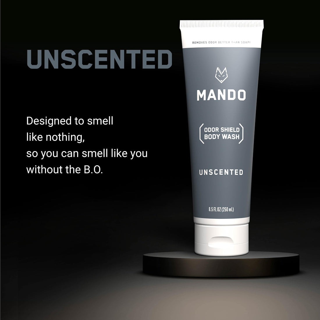 Mando Odor Shield Body Wash - 24 Hour Control - Removes Odor Better than Soap - SLS Free and Paraben Free, Skin Safe - 8.5 Ounce (Unscented)