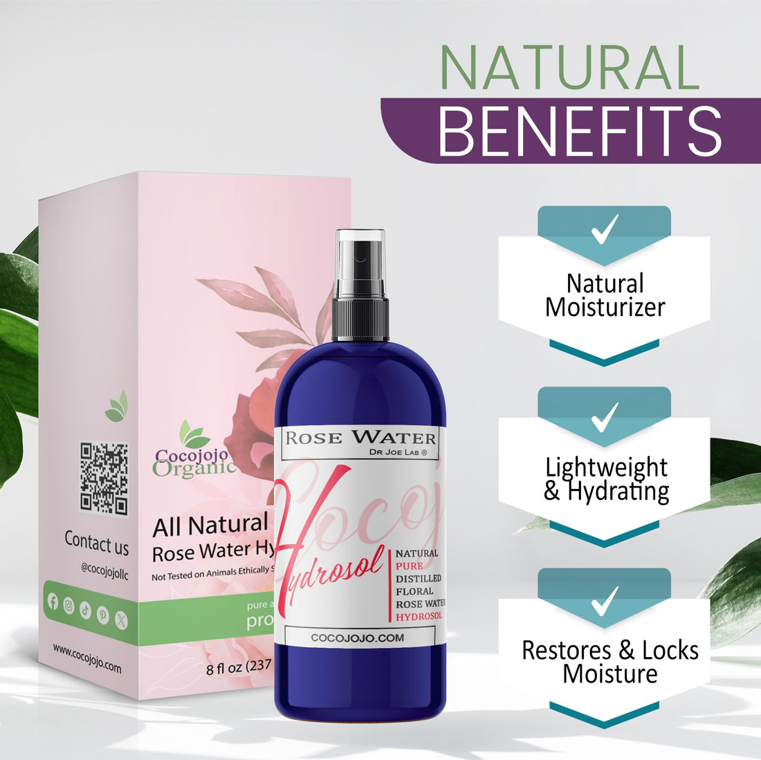 Rose Water Hydrosol - 8 oz & Sprayer - 100% Natural Pure Steam Distilled Bulgarian Rosewater Facial Floral Hydrating Toner Mist - Face Skin Hair Locs Dreads Body Bath Spray Spritz - Packaging May Vary