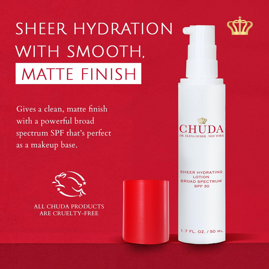 Chuda Sheer Hydrating Lotion Broad Spectrum Coverage SPF 30, 50ml Made in USA, Face Moisturizers with Remedea Compound, Light Cream Sunscreen for Sensitive Skin, Face Lotion Skin Care for Everyday Use