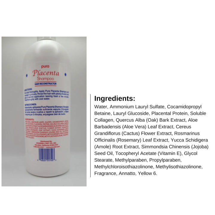 Cabellina Reconstructor Shampoo with Proteins, Keratin Amino Acids & Natural Oils. Includes Root Brush - 32 fl oz - PURA PLACENTA (1 Count)