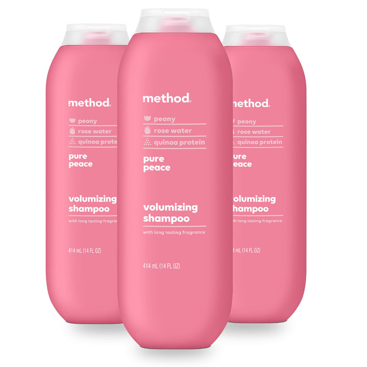 Method Volumizing Shampoo, Pure Peace with Rose, Peony, and Pink Sea Salt Scent Notes, Paraben and Sulfate Free, 14 oz (Pack of 3)