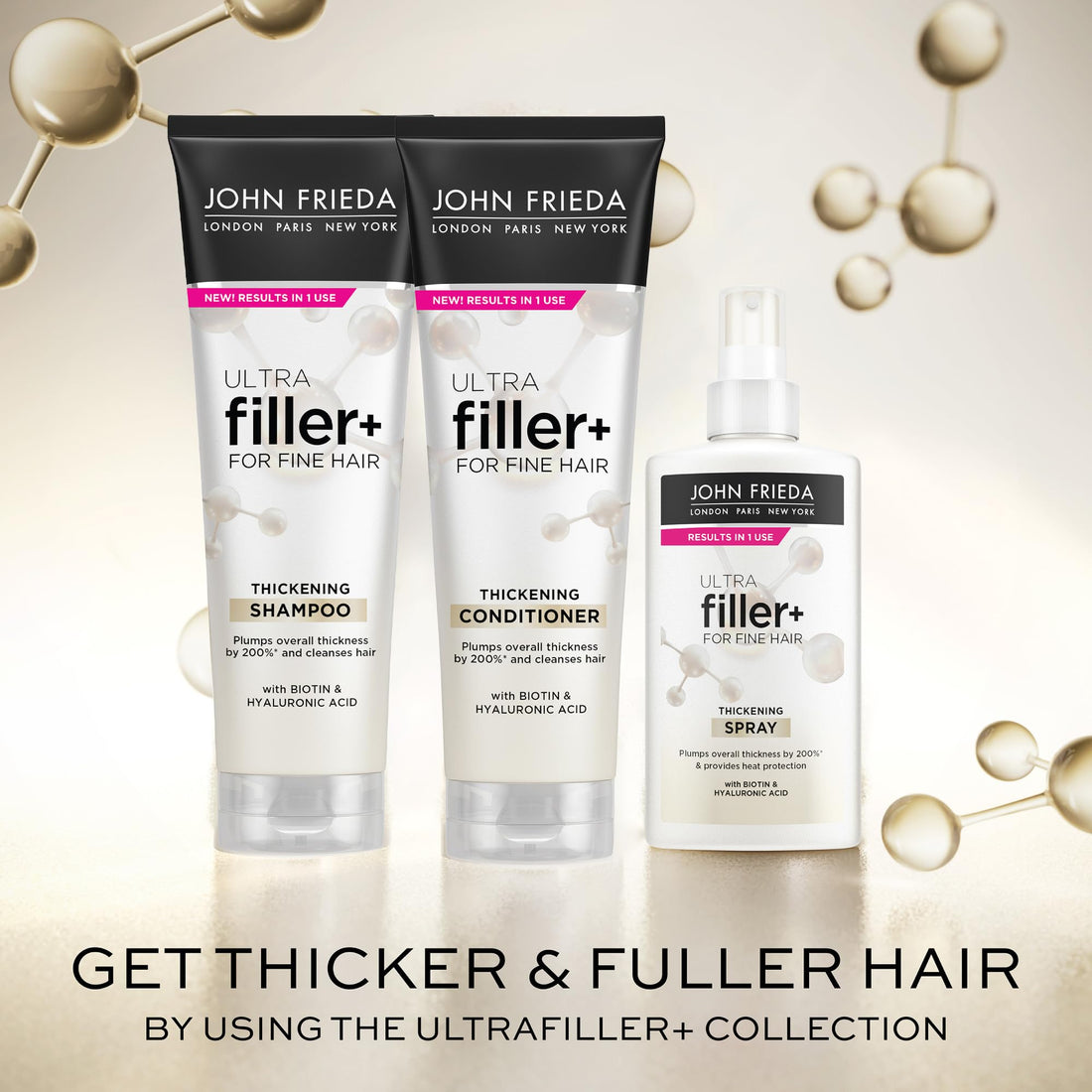 John Frieda ULTRAfiller+ Thickening Spray, Thickening & Strengthening Spray for Damaged or Thin Hair, Infused with Biotin and Hyaluronic Acid to Strengthen Hair for Thicker Fuller Results, 5 Oz