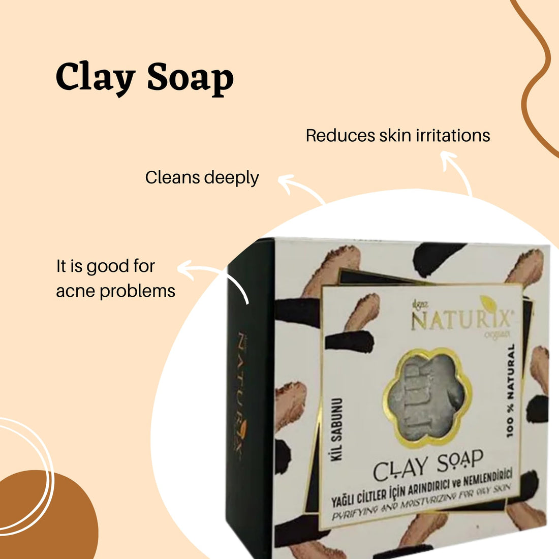 LIMOPA Organic Bar Soap Moisturizing Soap Made from Natural Oil | Hair Hand Face Body Bath Wash | Skin Care Cleanser Shampoo (Clay)