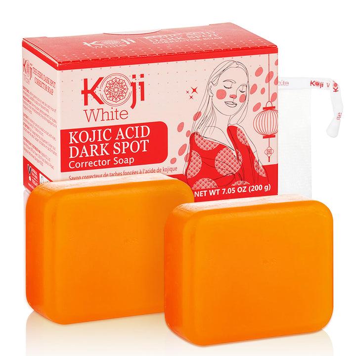 Koji White 4% Kojic Acid Dark Spot Corrector Soap For Exfoliating & Moisturizes with Vitamin C, Licorice Root Extract, Hydrating & Even Skin Tone Cleansing Bar for Face & Body, Vegan, 3.52 Oz (2 Bars)