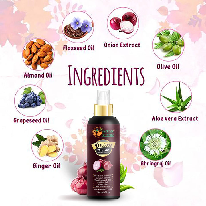 Herbs Botanica Red Onion Hair Oil Onion Seed Oil for Hair Care Healthy Essentials Vitamins Onion Oil, Jojoba, Argan, Tea Tree, Sandalwood, Rose Oils 6.76 fl oz / 200 ml
