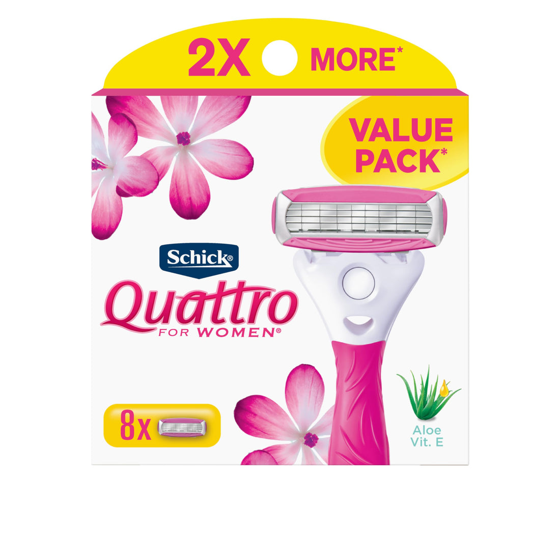 Schick Quattro Womens Razor for Shaving Refllls, Razors for Women Value Pack, Ladies Razors for Legs - 8 Count