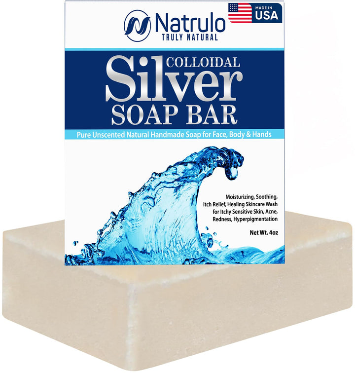 Colloidal Silver Soap Bar, 4oz Unscented – Natural Handmade in USA Pure Cleanser for Face, Body & Hands – Cleansing, Moisturizing, Soothing Itch Relief Wash for Sensitive Skin, Acne, Hyperpigmentation